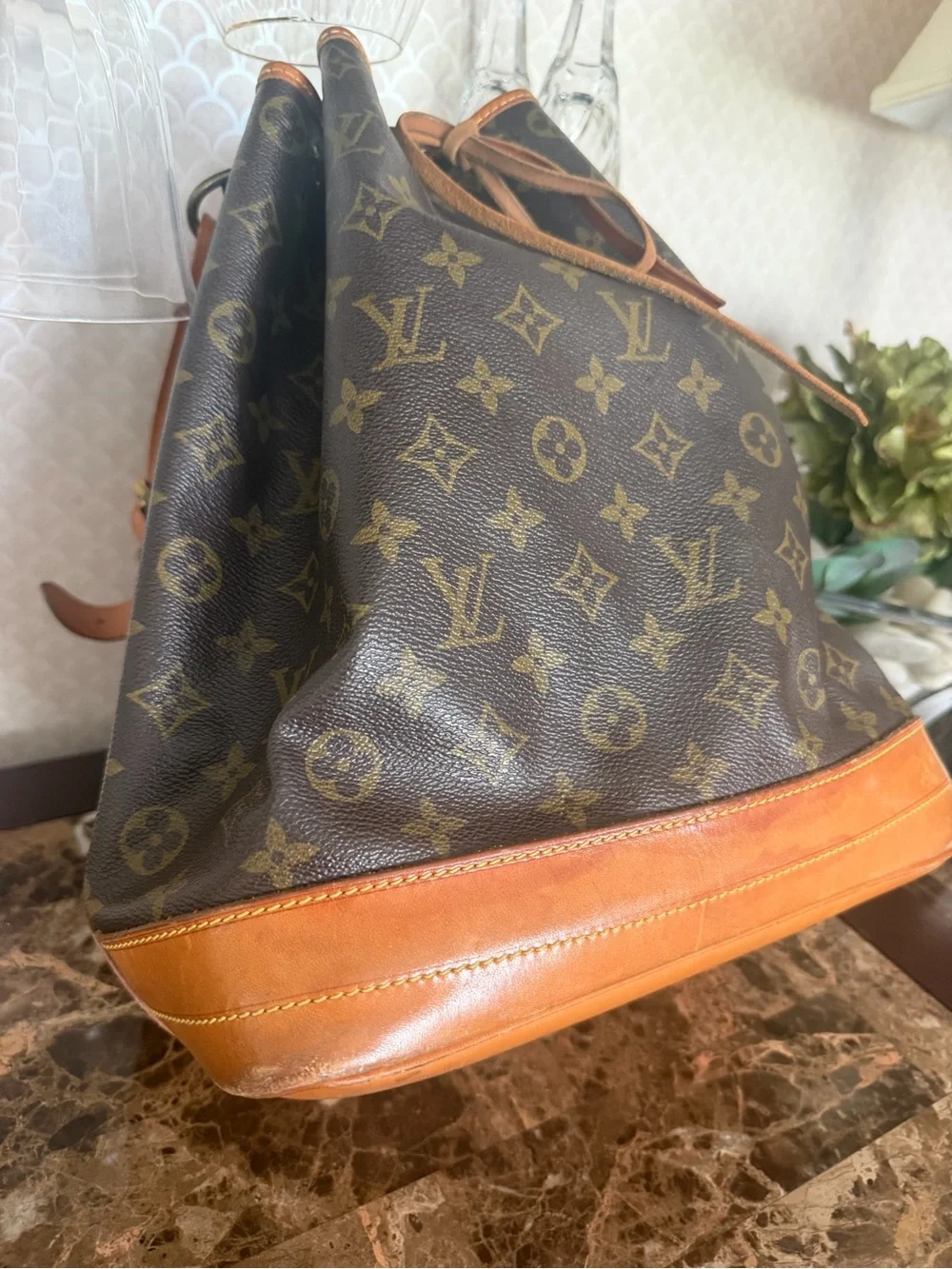 Louis Vuitton Monogram Drawstring Bucket Bag in Brown and Tan